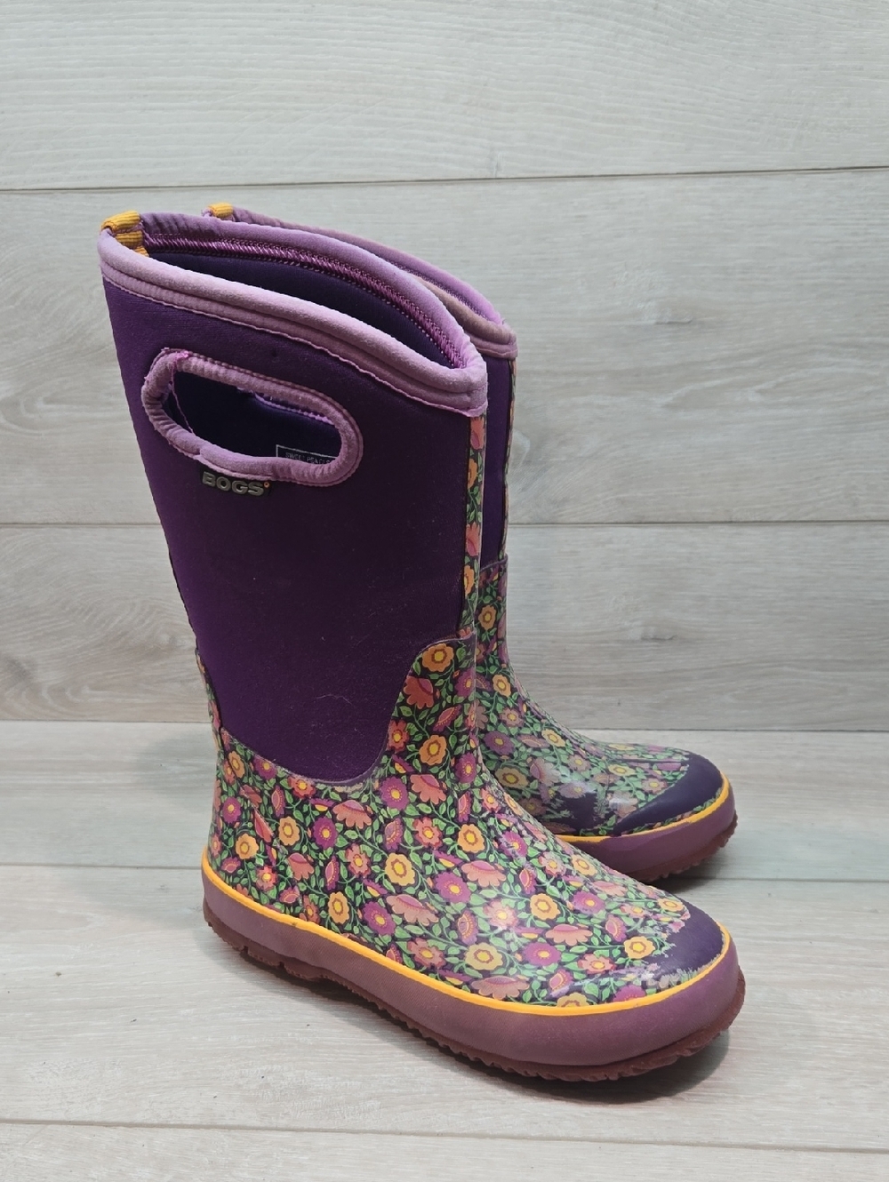 Bogs Kids' Big Girl Purple Floral Rain Boots Shoea Sz 3
